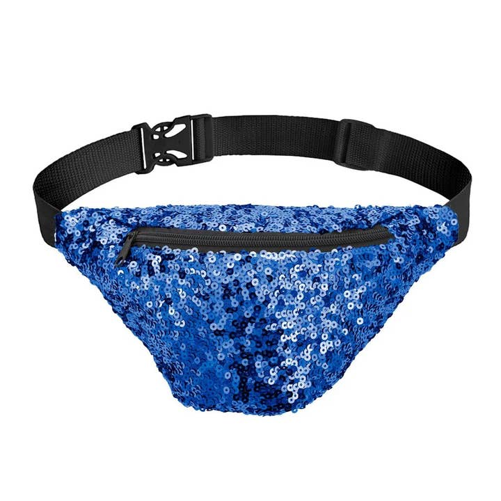 Tipsy Elves - Wholesale Belt Bag - Unisex - Blue Sequin Fanny Pack - Belt Bag with Adjustable Strap