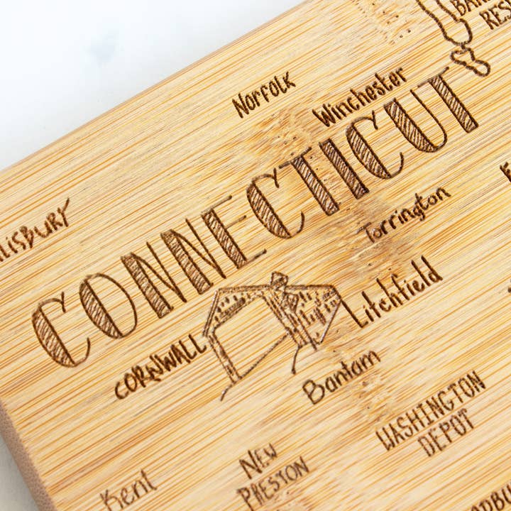Totally Bamboo - Wholesale Cheese Board - Destination Connecticut Cutting Board with Engraved Artwork4