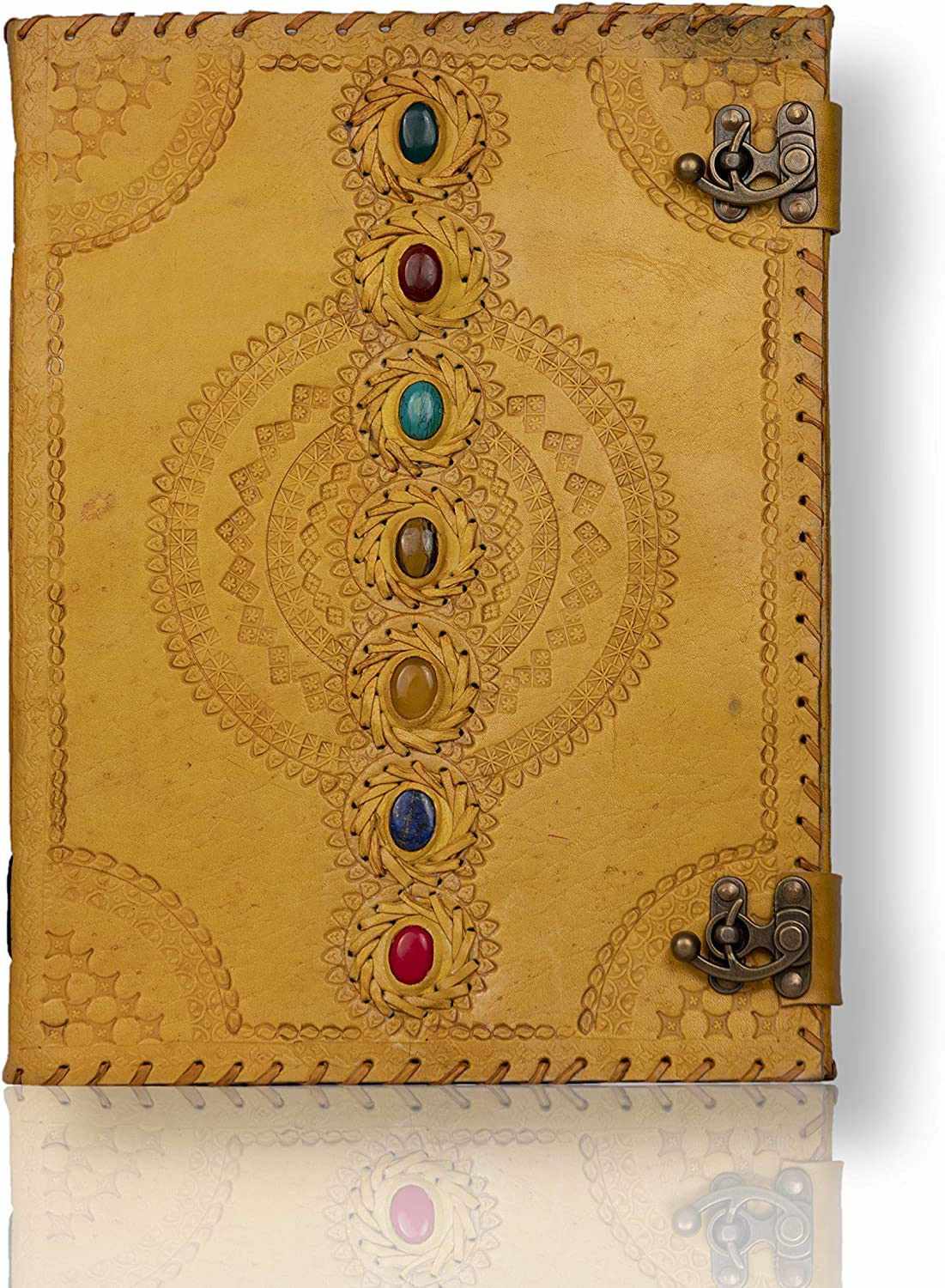 Tuzech Leather - Wholesale Journal/Diary - Seven Chakra Leather Journal – Handmade Embossed Diary 13"28