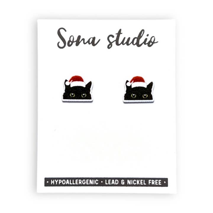 Black Cat Christmas Earrings for wholesale by Sona Studio