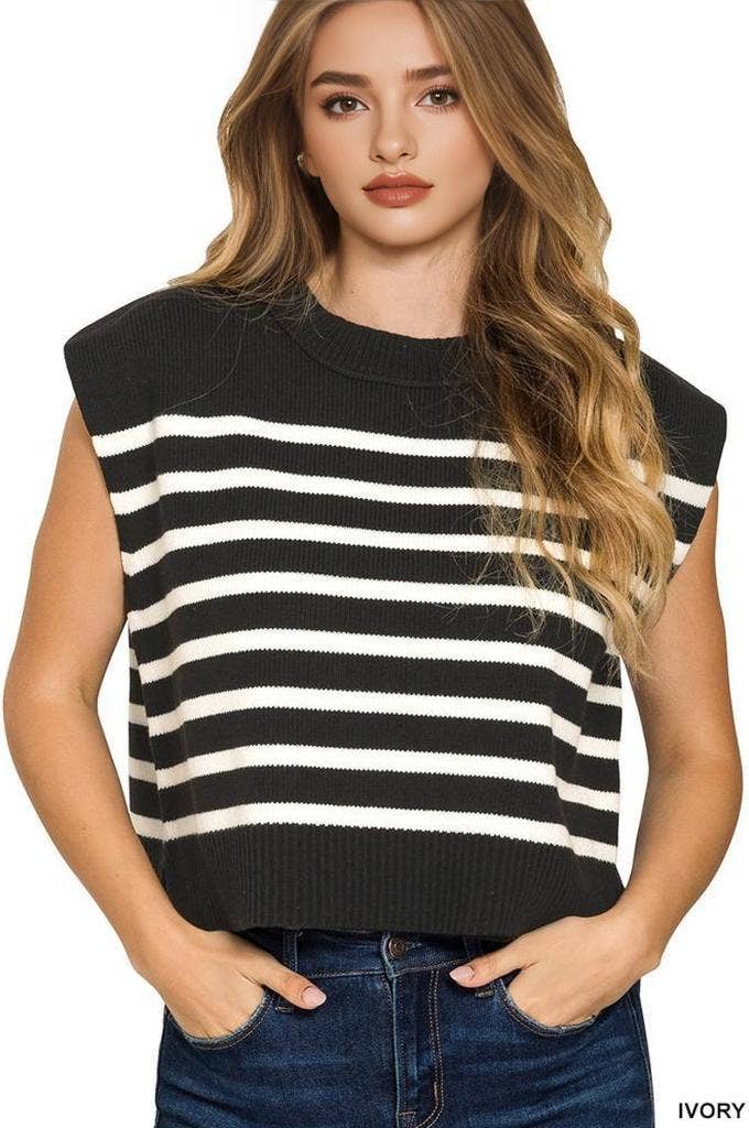 42POPS - Wholesale Outerwear Vest - Women's - ',,.._ Oversized Crew Neck Stripe Sweater Vest13
