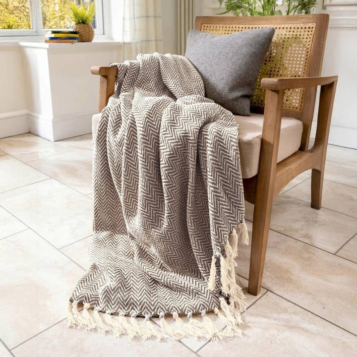 Allure Bath Fashions - Wholesale Throw Blanket - Audley Chevron Herringbone Throw Blankets - 100% Cotton