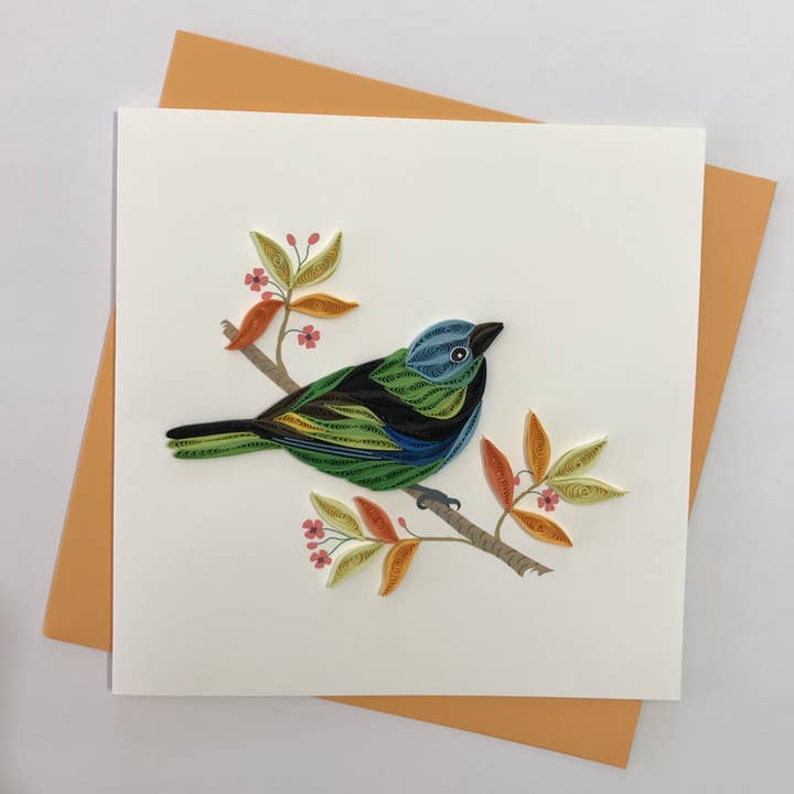 Quilling Card Blue Tanager Bird for wholesale by Poppin Cards and Gifts