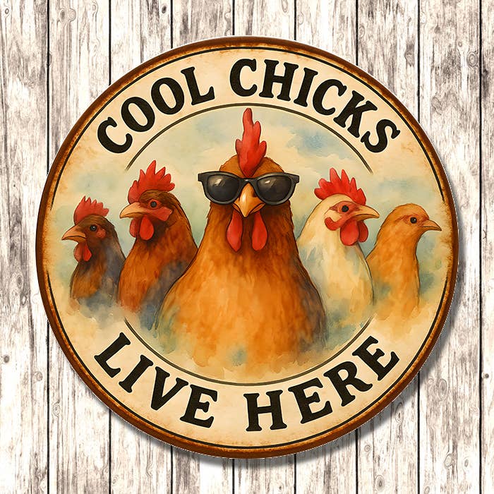 The British Metal Signs Company – wholesale Wall sign – Cool Chicks Live Here Funny Chicken Coop Circle Metal Sign