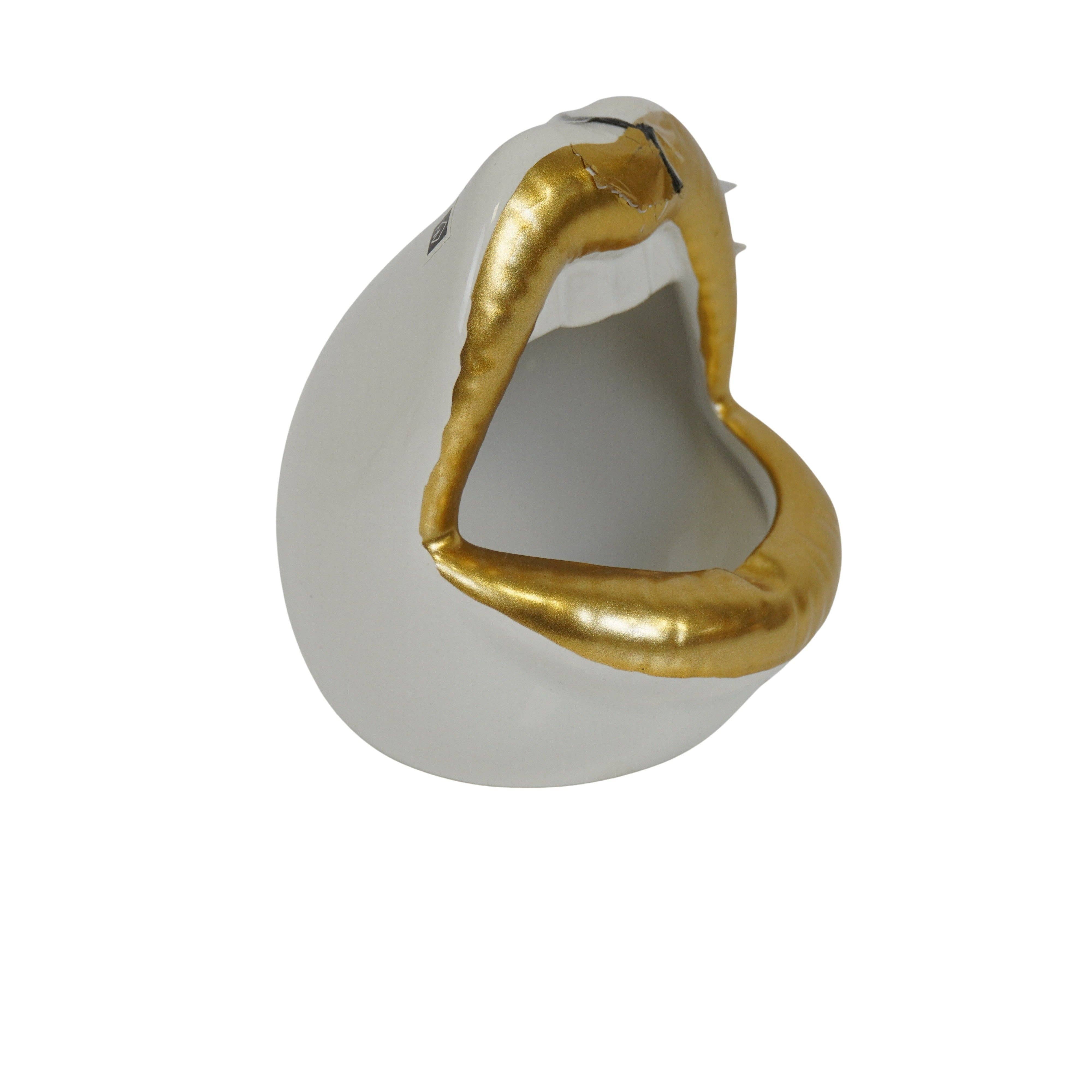 Housevitamin bv - Wholesale Plant Pot - Pot - Ornament - Lip - Ceramics - Gold/White  -10x10x12cm1