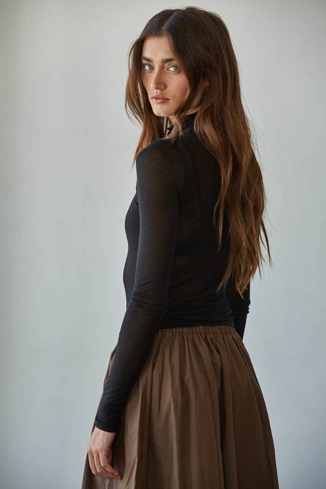 By Together - Wholesale Knit Top - Women's - L8611 | Knit Tencel Jersey Turtleneck Long Sleeve Sheer Top8