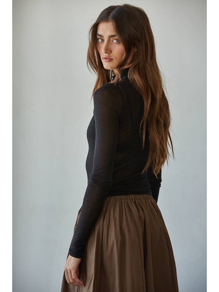 By Together - Wholesale Knit Top - Women's - L8611 | Knit Tencel Jersey Turtleneck Long Sleeve Sheer Top8