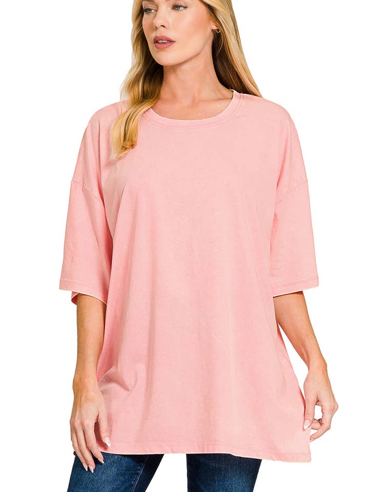 42POPS - Wholesale Knit Top - Women's - `.Acid Wash Cotton Oversized Tee36