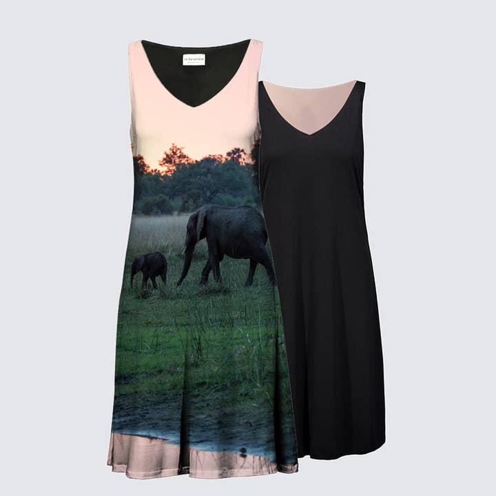 African Elephants Reversible Dress for wholesale by Mac & Bean Designs