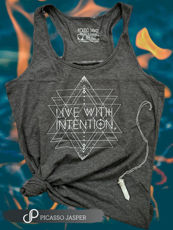 Live with Intention, Gathered Racerback Tank for wholesale by Picasso Jasper