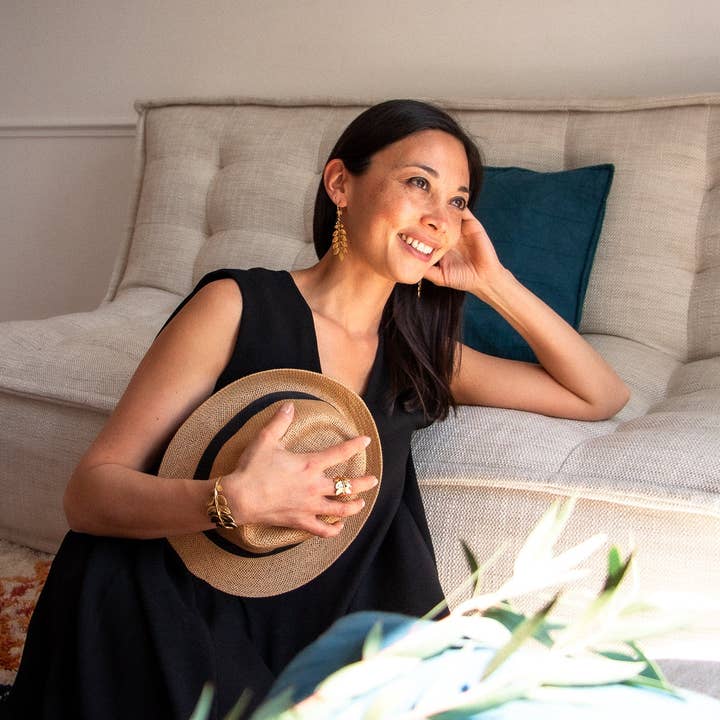 Lotta Djossou Paris – Anel de cocktail/declaração por atacado – Anel Folha de Acacia Inox Dourado - joalharia - g2