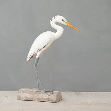Egret - Great - Medium -14"H - Hand Carved Ornament for wholesale by Aviologie