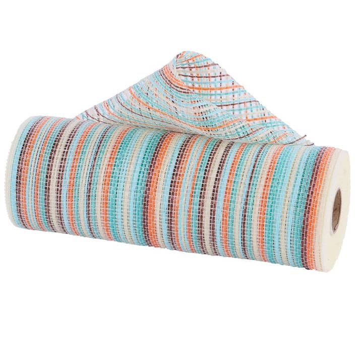 Rete a righe multicolore verticali da 10 pollici blu arancione verde acqua marrone crema RE1369YF per la vendita all'ingrosso da parte di Trendy tree