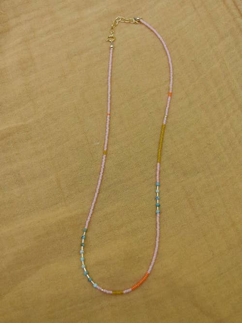 Dainty Beaded Choker - Blush with Turquoise for wholesale by Freestone