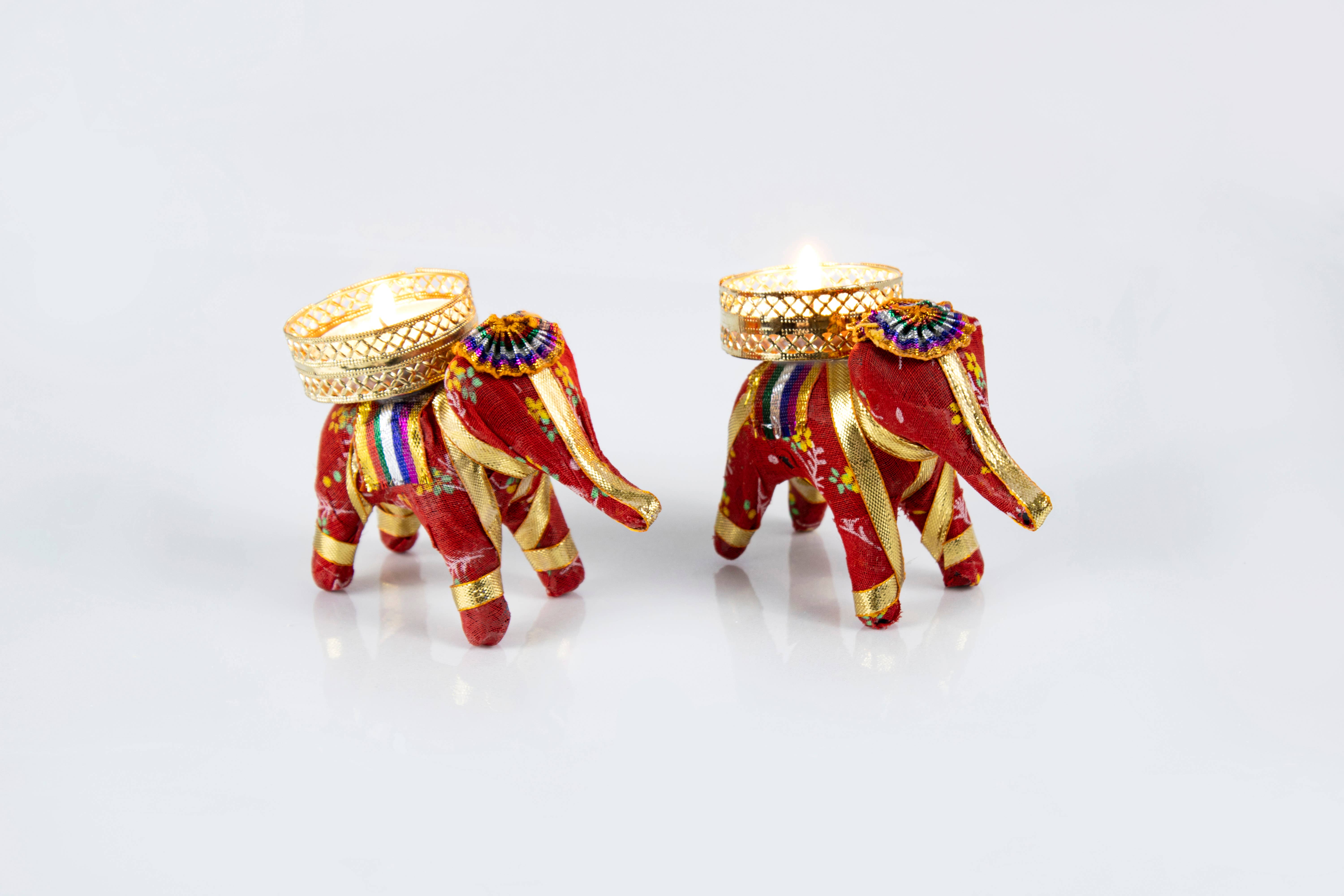 El'Cobre-Ecozonelifestyle - Venta al por mayor Candelabros - Set de 2 portavelas artesanales en forma de elefante para vela tealight0