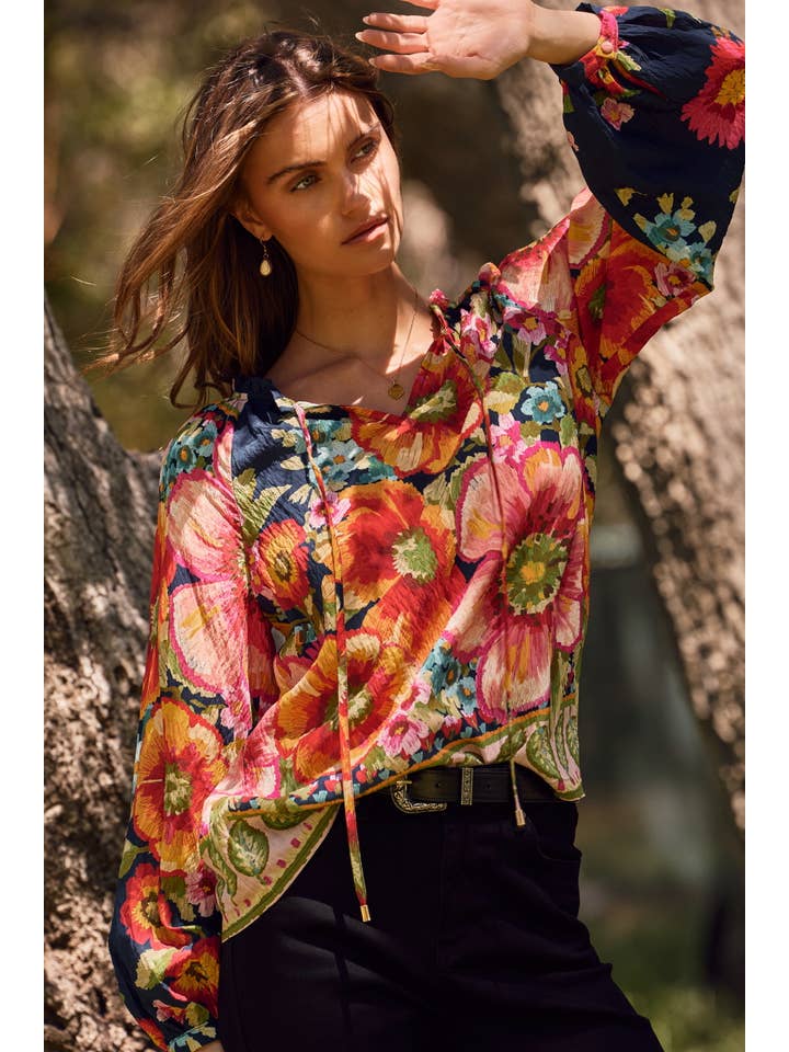 Oddi - Wholesale Blouse - Women's - Floral Border Printed Blouse