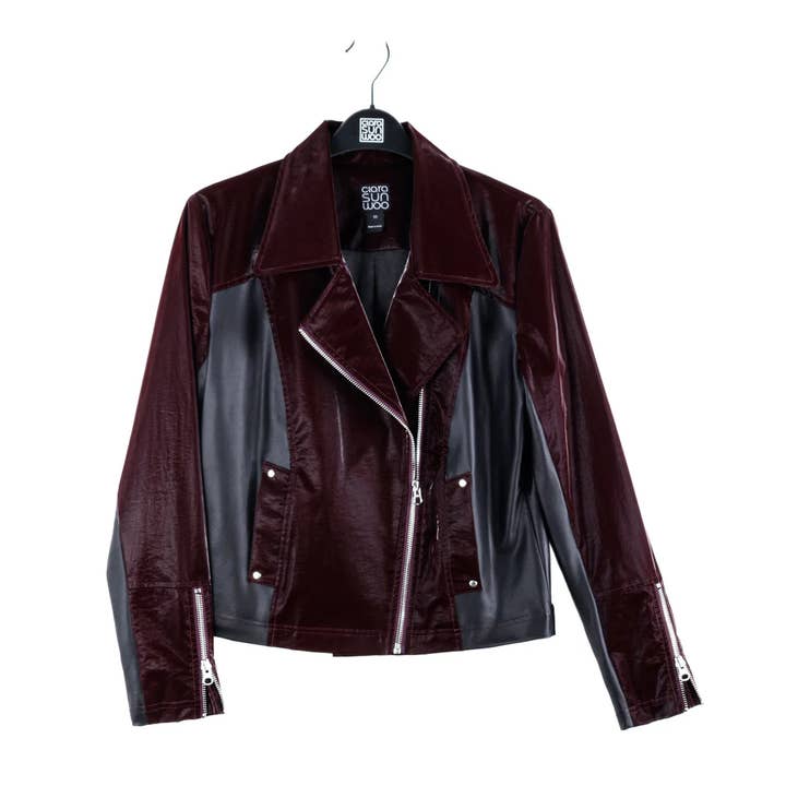 Clara Sunwoo - Wholesale Leather Jacket - Women's - JK225H -Vinyl, Liquid Leather ™ Panel Zip Cuff Pocket Jacket19