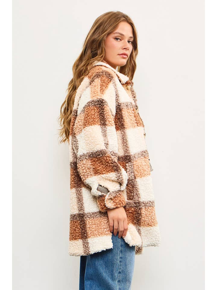 Mustard Seed - Wholesale Shirt Jacket/Shacket - Women's - BOUCLE TEXTURED PLAID SHIRT JACKET