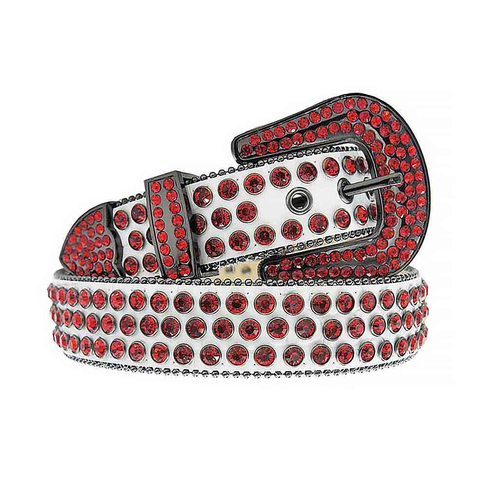 Rhinestones Leather Belt White Red Gray for wholesale on Faire0
