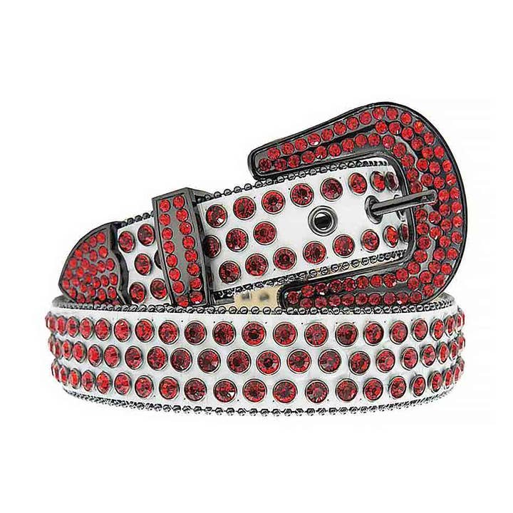 Rhinestones Leather Belt White Red Gray for wholesale on Faire0