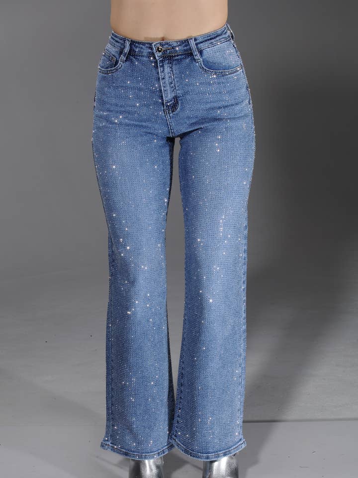 NR3458 light blue wash full stone embellished jeans for wholesale by Nina Rossi Jeans