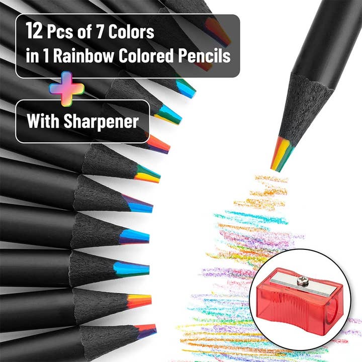 Mr. Pen - Wholesale Colored Pencil - Mr. Pen Rainbow Pencils, 12 Colors, 7 Color in 1 Pencil