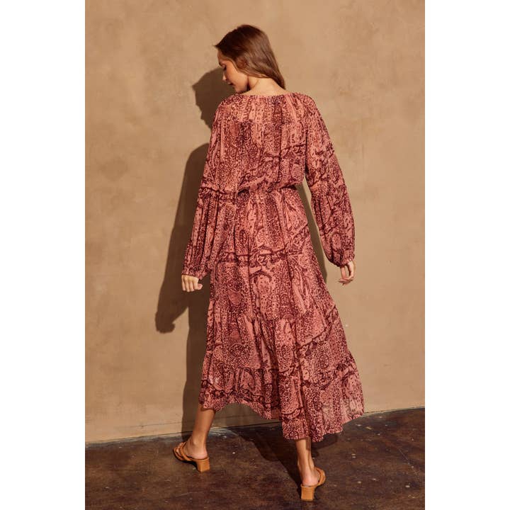 MAUVE WINE Marrakech Bubble Sleeve Tiered Dress for wholesale on Faire2