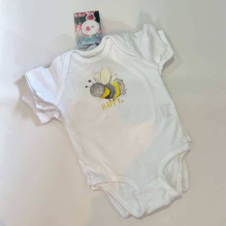 Bee Happy baby bodysuit for wholesale by LittleThaoStudio