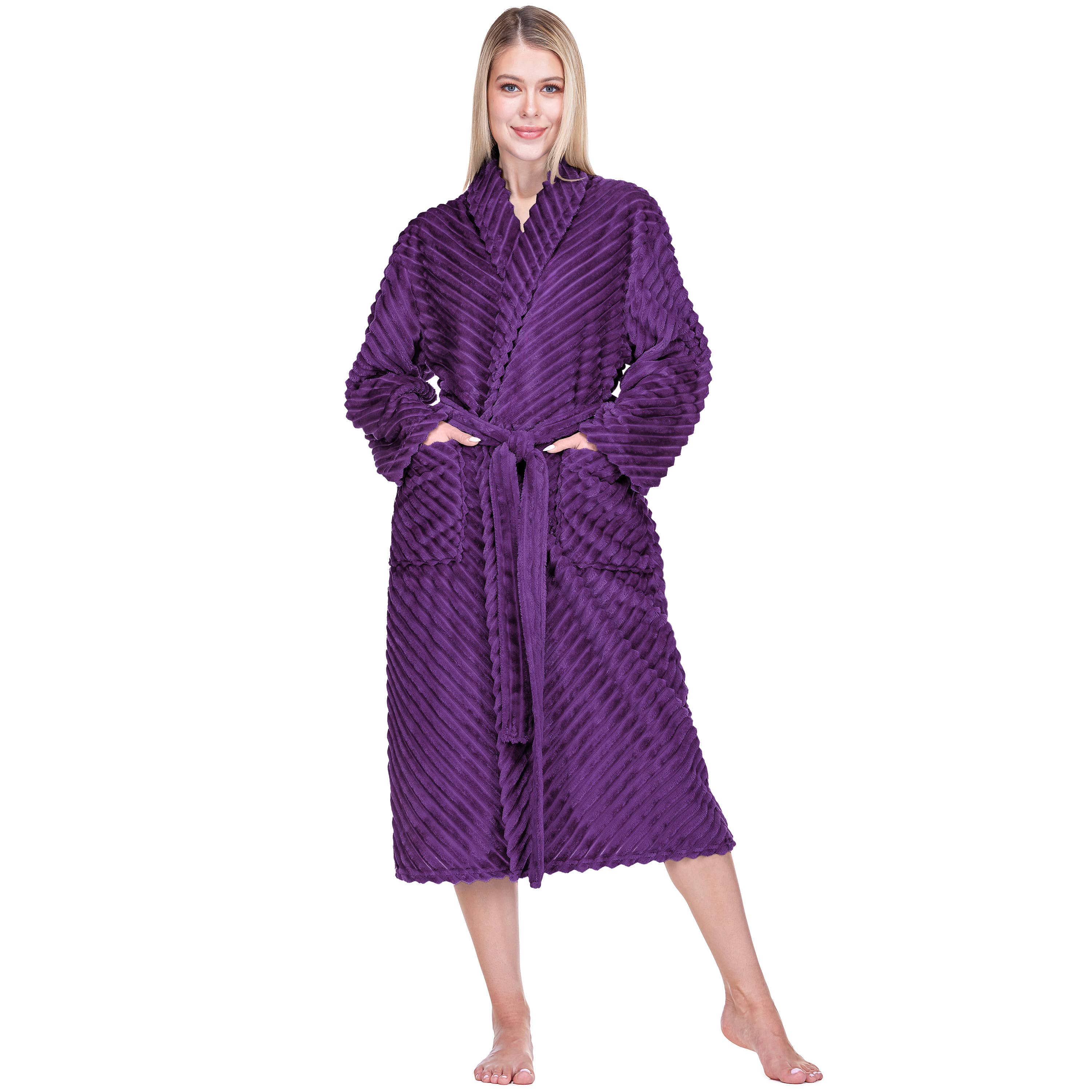 Pavilia - Wholesale Robe - Women's - Women's Ribbed Fleece Robe7