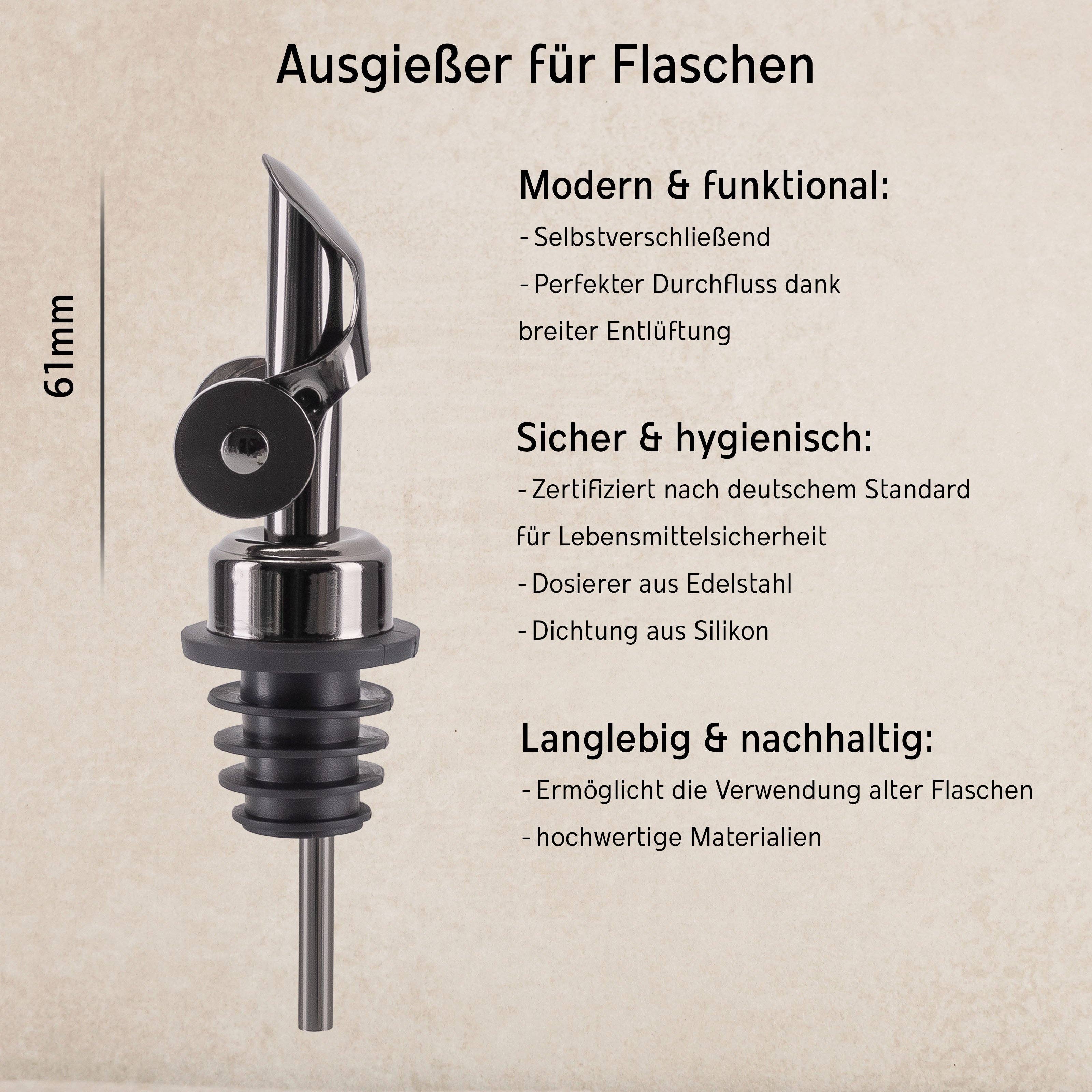 Koffs Design – Großhandel Öl-/Essigspender – Edelstahl-Ausgießer – Perfekte Dosierung für Spirituosen, Öl & mehr1