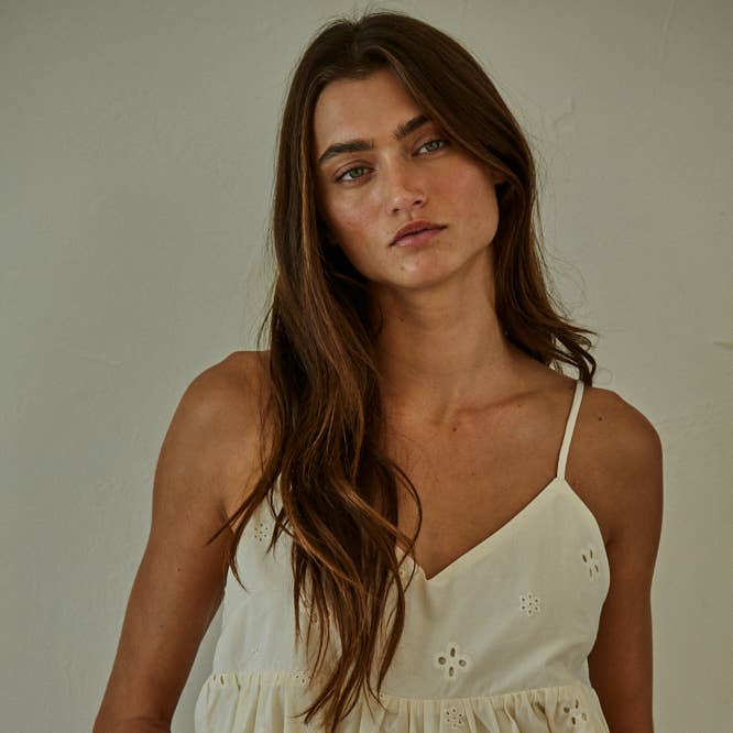 L8052 | Woven Cotton Eyelet V-Neck Babydoll Cami Top and other Purchase Wholesale camisetas algodón lycra. Free Returns & Net 60 Terms on Faire trending on Faire.