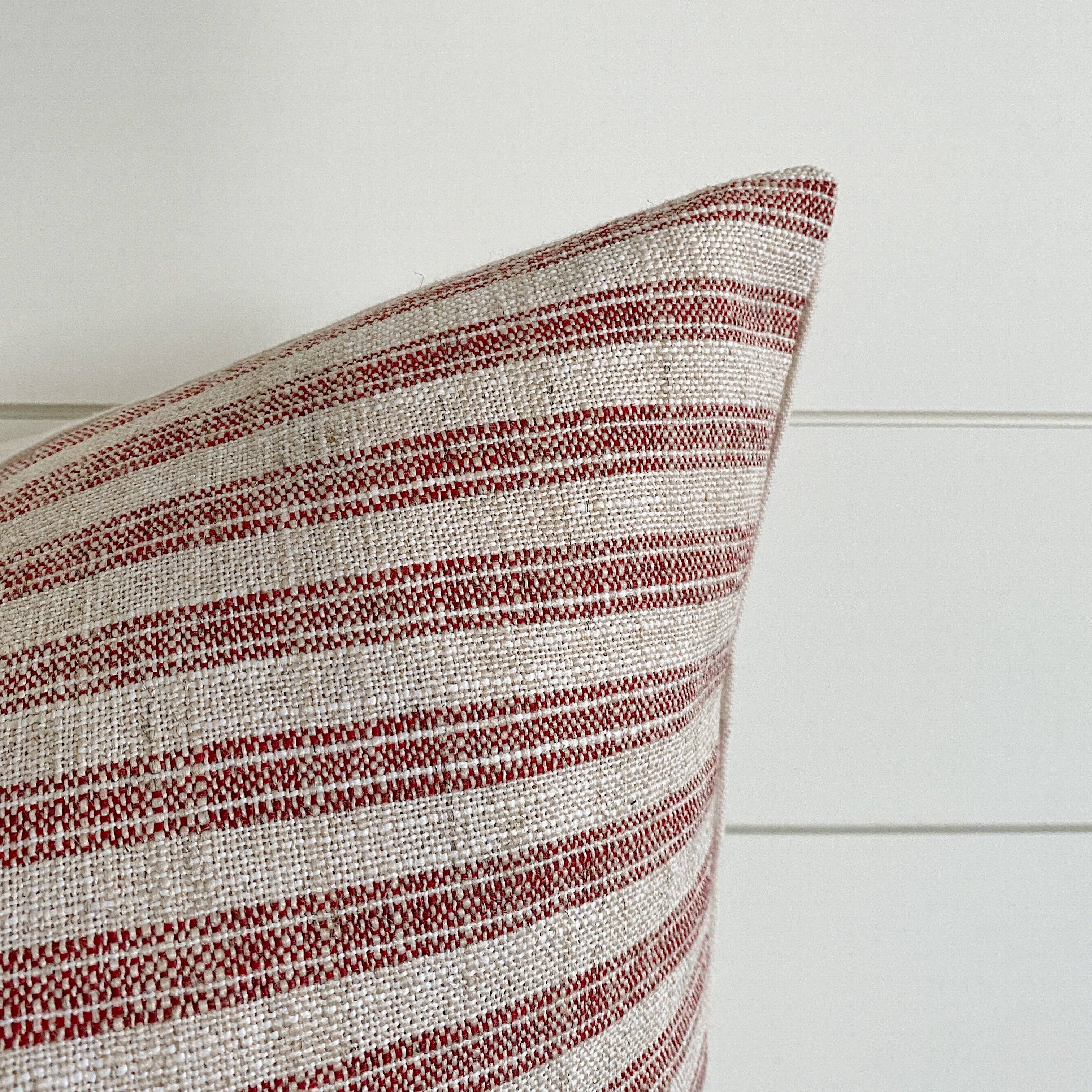 Linen & Ivory - Wholesale Throw Pillow Cover - HOLLY || Vintage Red Ticking Pillow Cover1