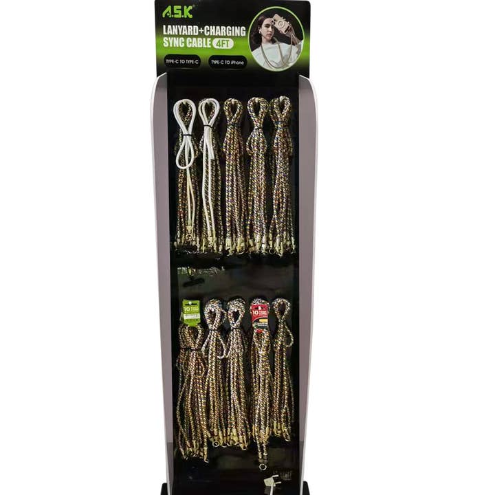 Expositor de suelo de 100 unidades de cargadores con cable y cordón para el hombro para venta al por mayor de ASK Wholesale