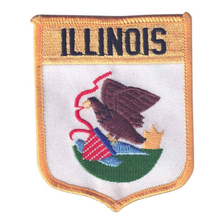 ILLINOIS large flag shield uniform or souvenir embroidered patch - 1652 for wholesale by Happy Wood Products