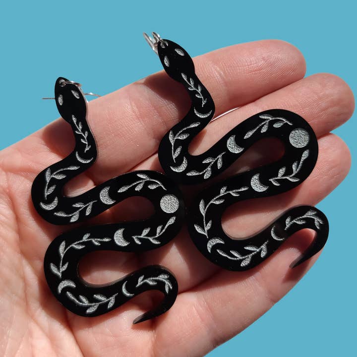 Celestial Snakes with Silver Details - Earrings - Laser Cut for wholesale by Mini Kitty Designs