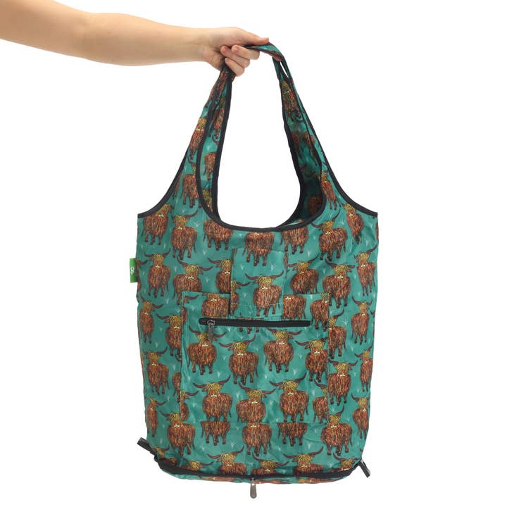 AW02TL - Eco Chic Collapsible Shopping Trolley Replacement Bag Highland Cow Teal (Pack of 2) for wholesale by Eco Chic