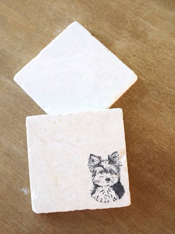 Yorkie Dog Coaster for wholesale by Lace, Grace & Peonies Marble Coasters