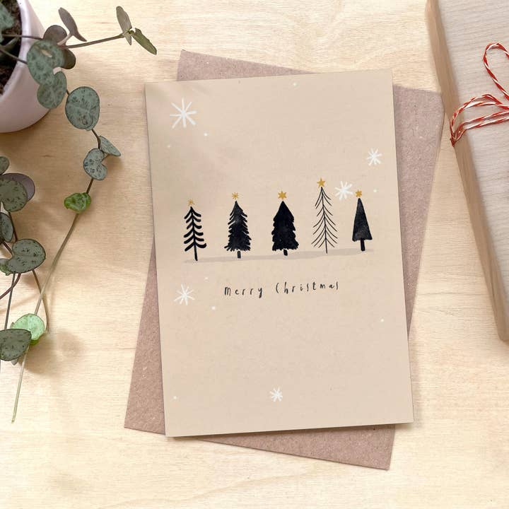 Merry Christmas Trees Recycled Coffee Cup Christmas Card for wholesale by Coffee Cup Cards