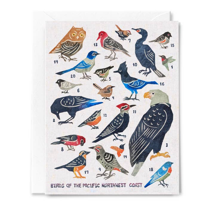 Carte de vœux "Oiseaux du PNW", ensemble A2 de 6 - Erika Harada pour la vente par Apricity Press
