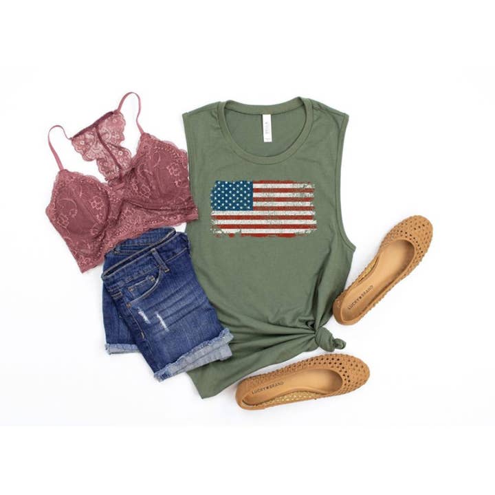 Self Made Life Co - Wholesale Tank Top - Women's - Vintage American Flag Tank1