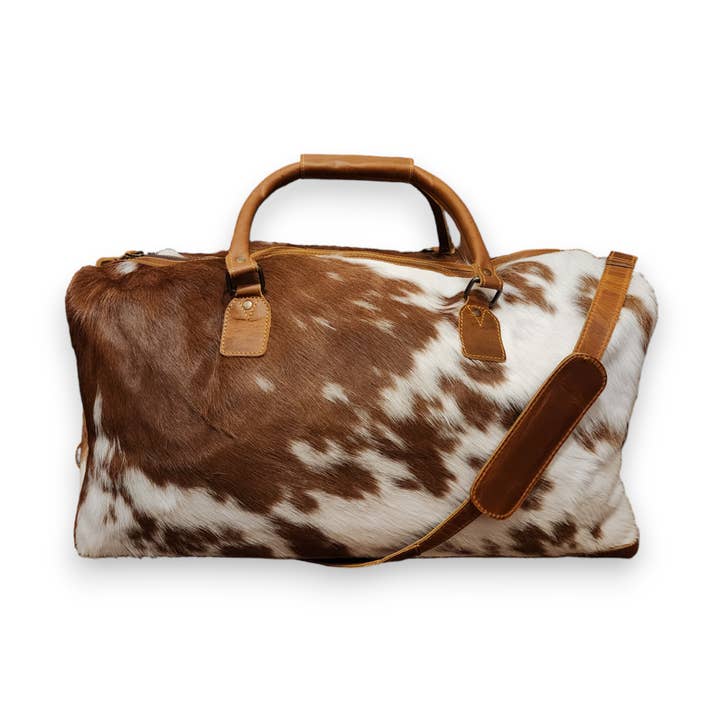Saddle Large Genuine Cowhide Weekender Cowhide Duffel for wholesale by Ranch Junkie