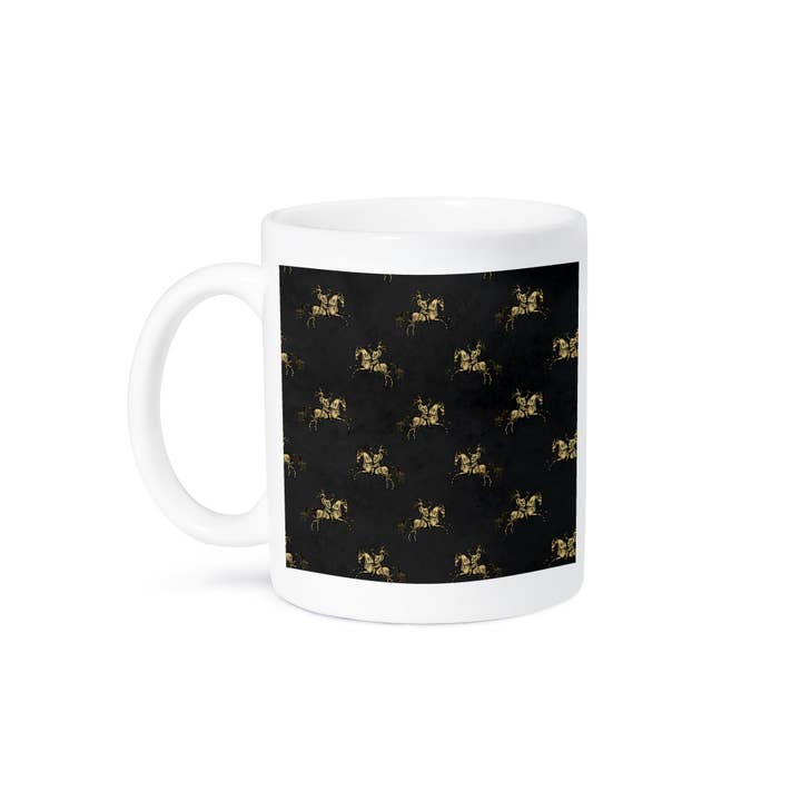 3dRose - Wholesale Coffee Mug - 3dRose, Vintage Knights On Horses On A Black Background Pattern, Mug8