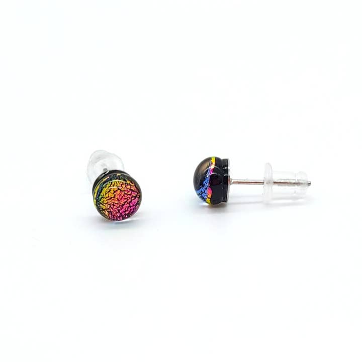 Eclectic Woodchuck - Wholesale Stud/Post Earrings - Pink Sunset Dichroic Glass Stud Earring1