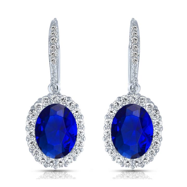 Pendientes de plata de ley con circonita cúbica transparente y azul oscuro para venta al por mayor de Genevive