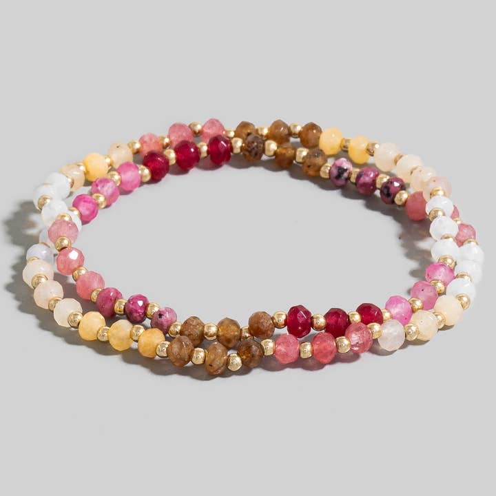 The Looks by Fame Accessories - Wholesale Beaded Bracelet - Semi Precious Faceted Stone Beaded Bracelet