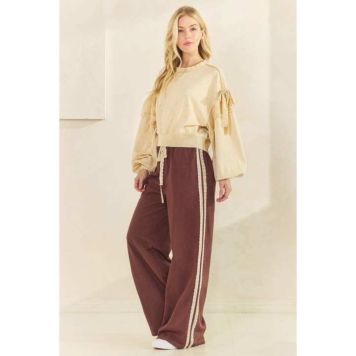 mittoshop - Wholesale Pants - Women's - LACE STRIPED ELASTIC WAIST TERRY SWEATPANTS19