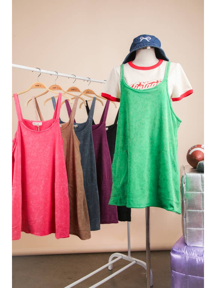 VERY J - Wholesale Romper - Women's - ND31251-Mineral Washed Knit Mini Dress with Shorts InsideÂ