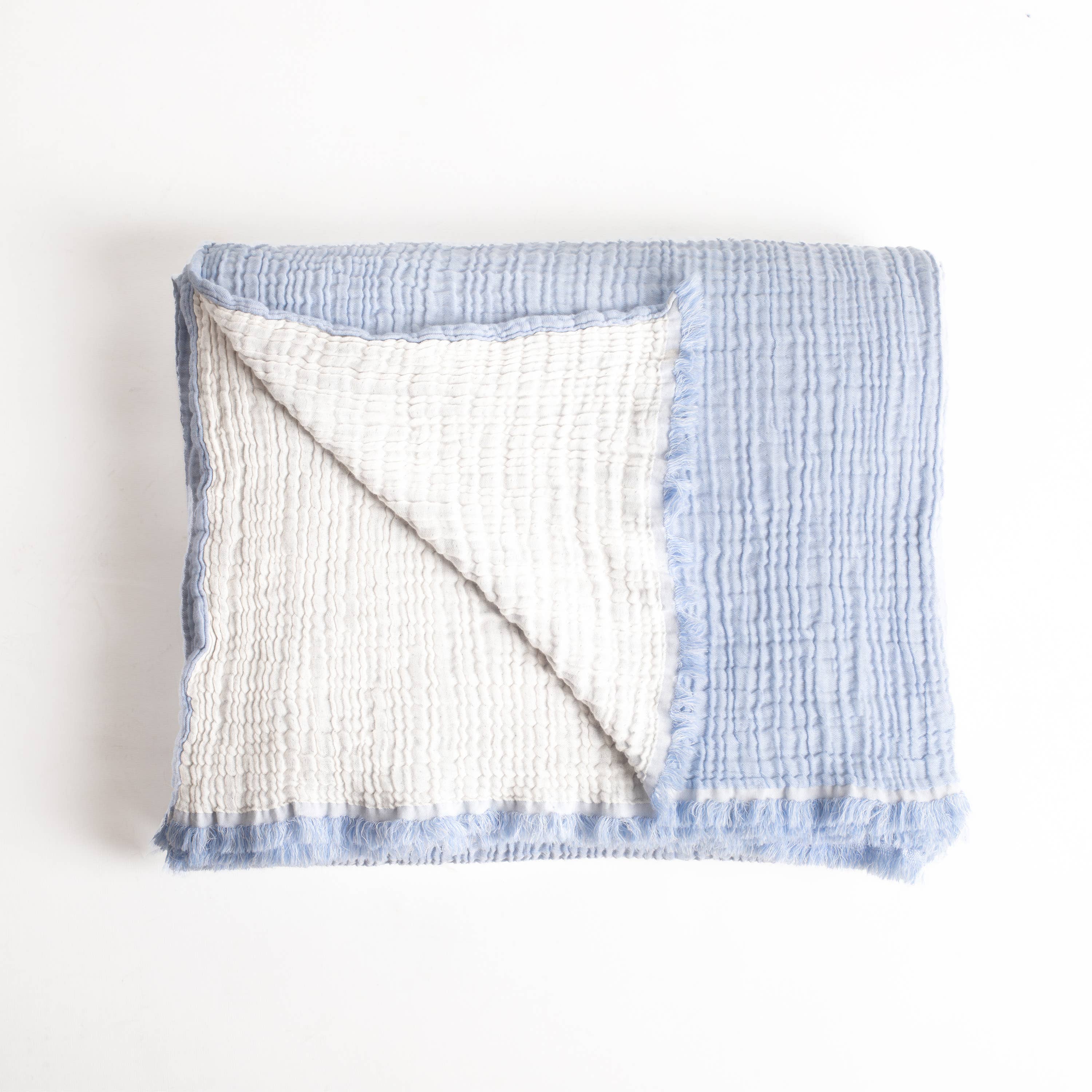 Vivamaison - Vente Plaids - Couvre-lit en mousseline frangé 100 % coton doux, 4 couches premium6