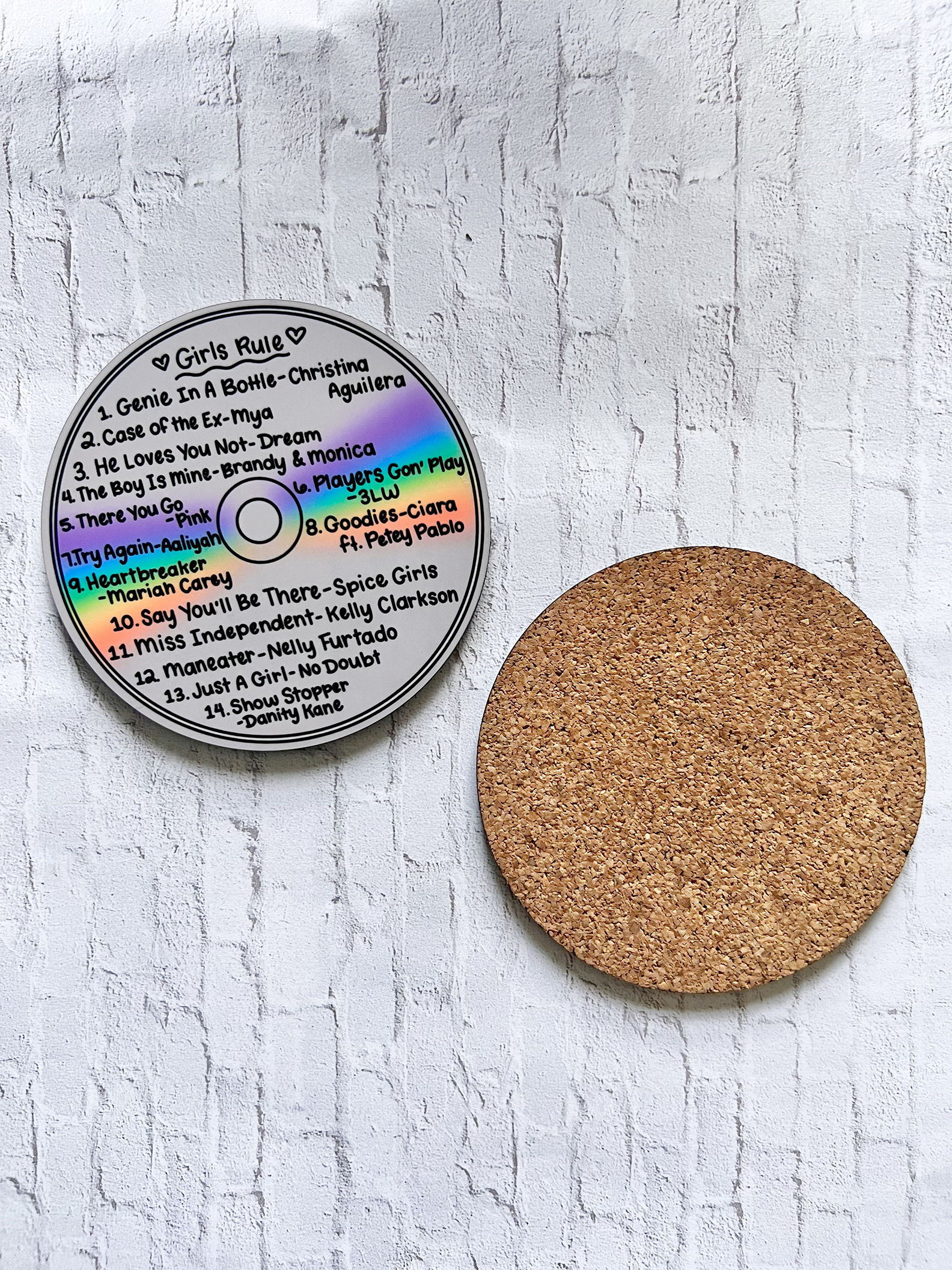 Siyo Boutique - Wholesale Coasters - Girls Rule CD Coaster - Nostalgic Mixtape Cork Back Coasters1