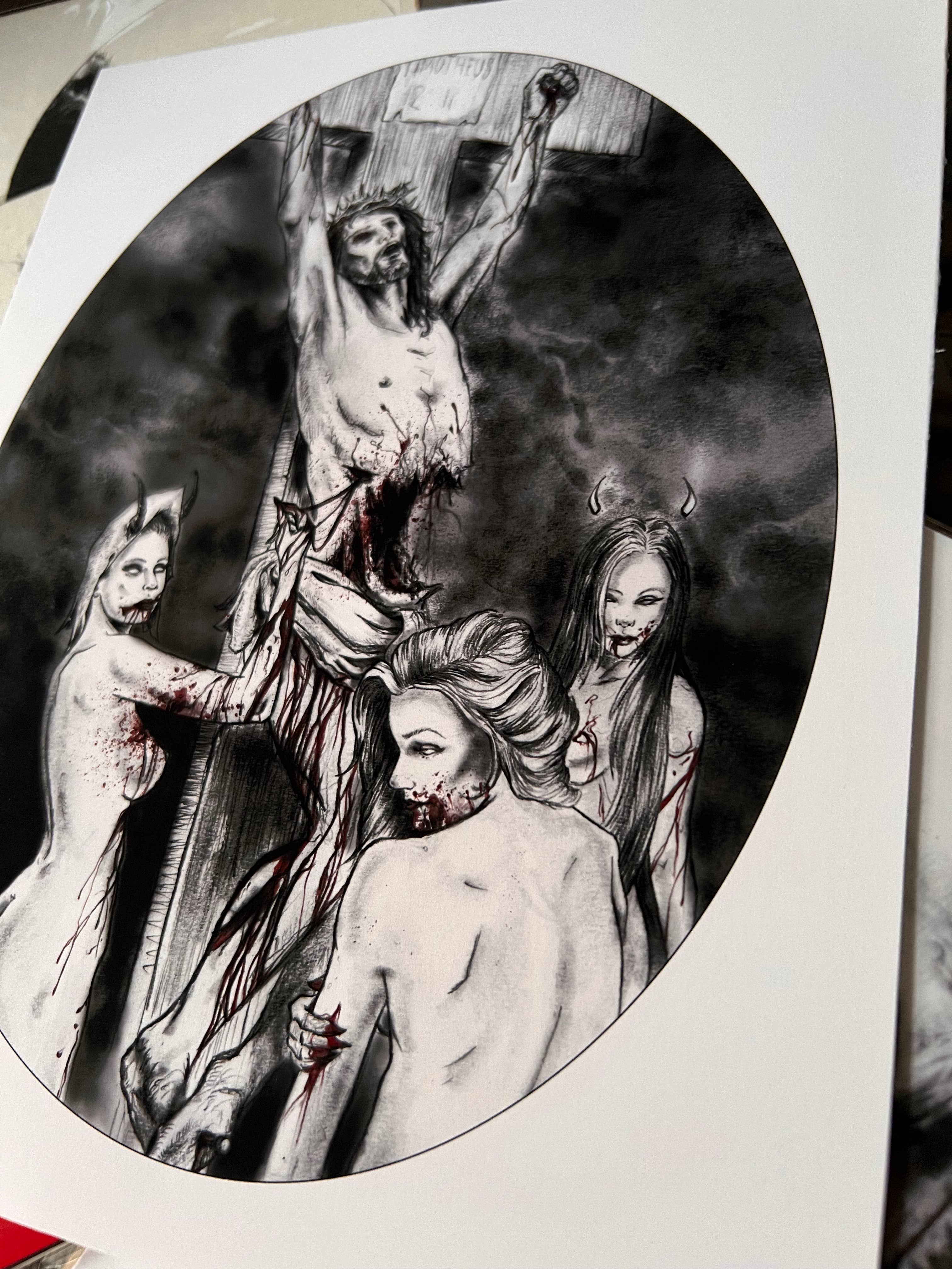 Andy Sciazko Art - Wholesale Art Print - Christ on Cross-Dark Art Print-Occult-Satanic Decor1